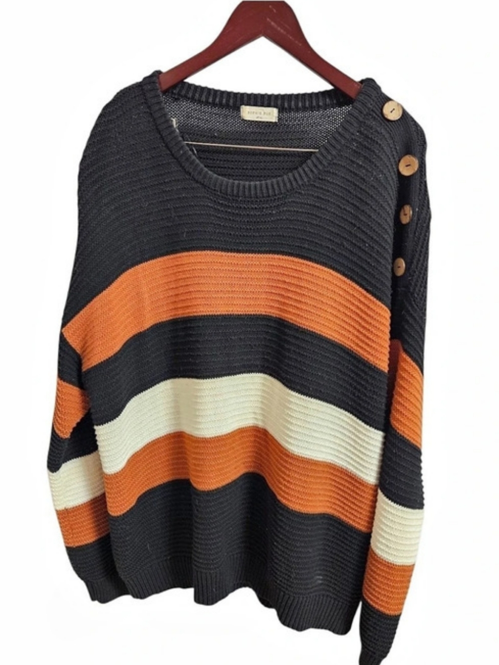Sophie Rue Striped Knit Sweater in Black, Orange & Cream, sz XL